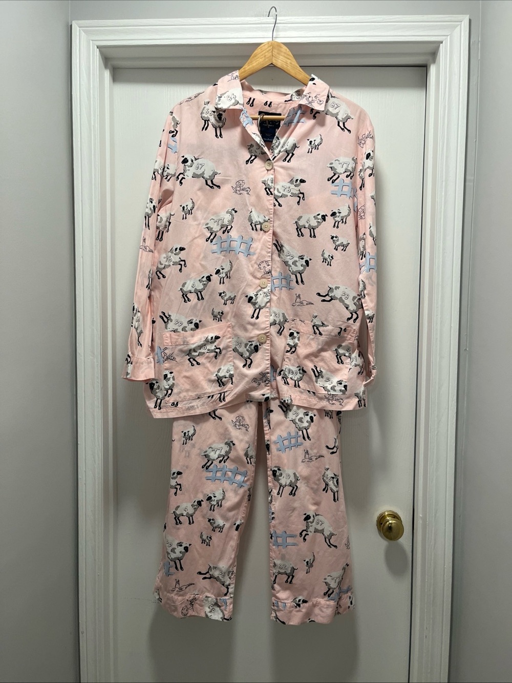 Nick and Nora L 100% Cotton Pink Bo Peep Counting Sheep Pajama Set Dark Tag